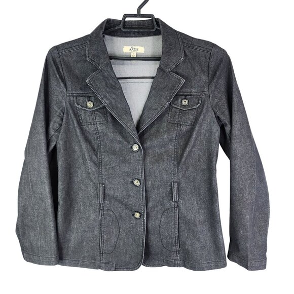 Womens Gray Bass Denim Blazer Jacket 3 Button Down Long Sleeve Size M - Picture 1 of 8